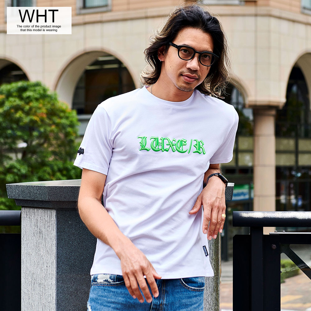 LUXE/R Tシャツ メンズ 半袖 ブランド コード刺繍 ロゴ 細身