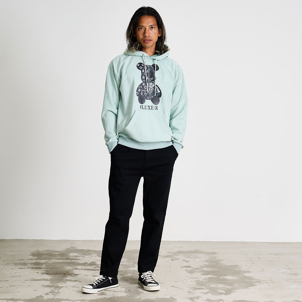 パーカー メンズ ブランド おしゃれ 長袖 プルパーカー ロゴ プリント 刺繍 デニム クマ くま スウェット スエット トップス インナー ホワイト ブラック ラグジュ LUXE R 大人 20代 30代 40代 50代 ちょいワル ユニセックス 男性 男 服 秋 冬 秋冬 ファッション [46124] LUXE/R（ラグジュ） パーカー メンズ ブランド 長袖 プルオーバー ロゴ