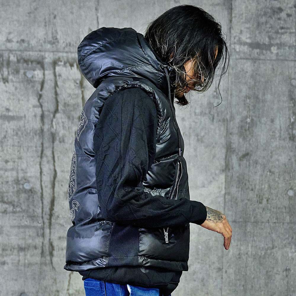 LUXE/R（ラグジュ） 中綿ベスト メンズ フード付き 中綿 ライン 