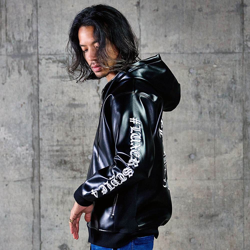  Flash レザー ジャケット パーカー フード L Haruf（ハルフ） フード付き レザージャケット ライダースジャケット