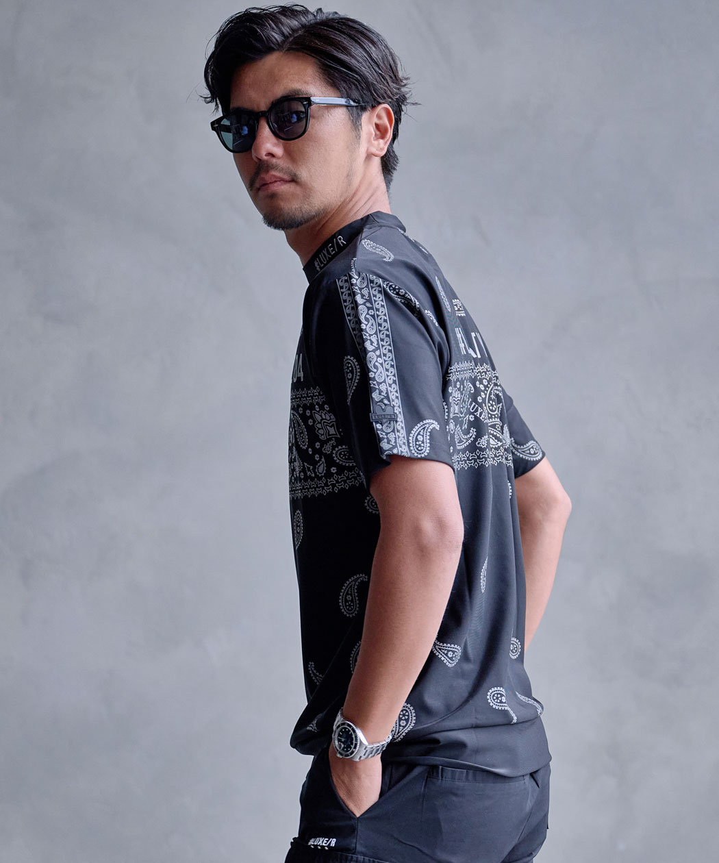 LUXE/R（ラグジュ） Tシャツ メンズ 半袖 モックネック ペイズリー 総