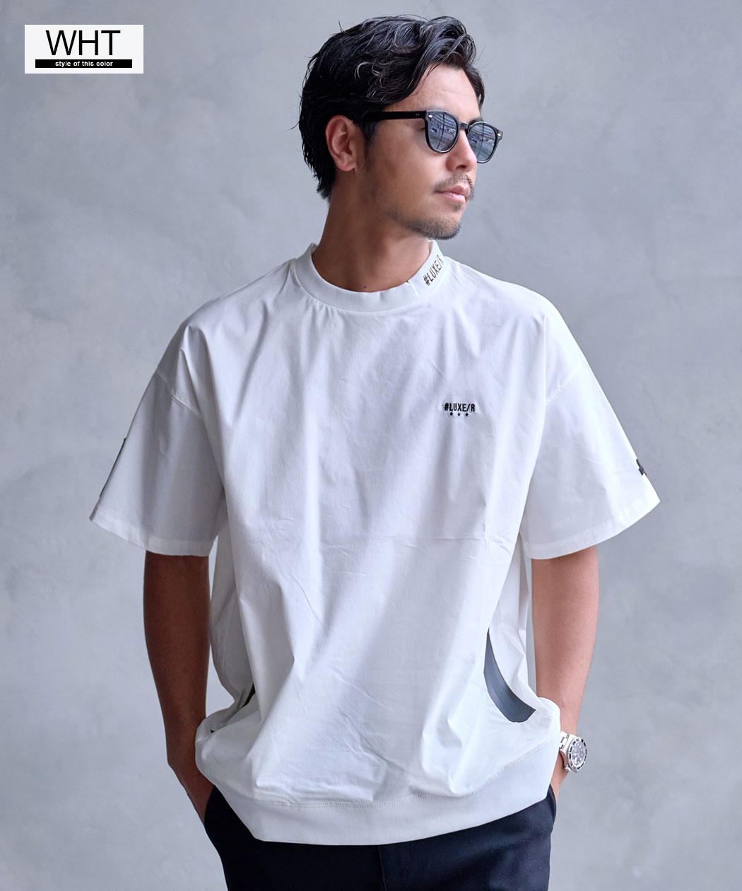 LUXE/R（ラグジュ） Tシャツ メンズ 半袖 モックネック ナイロン 布帛