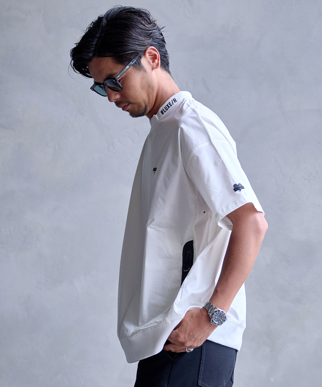 LUXE/R（ラグジュ） Tシャツ メンズ 半袖 モックネック ナイロン 布帛