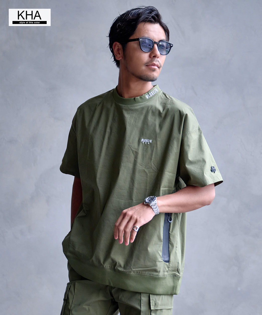 LUXE/R（ラグジュ） Tシャツ メンズ 半袖 モックネック ナイロン 布帛 