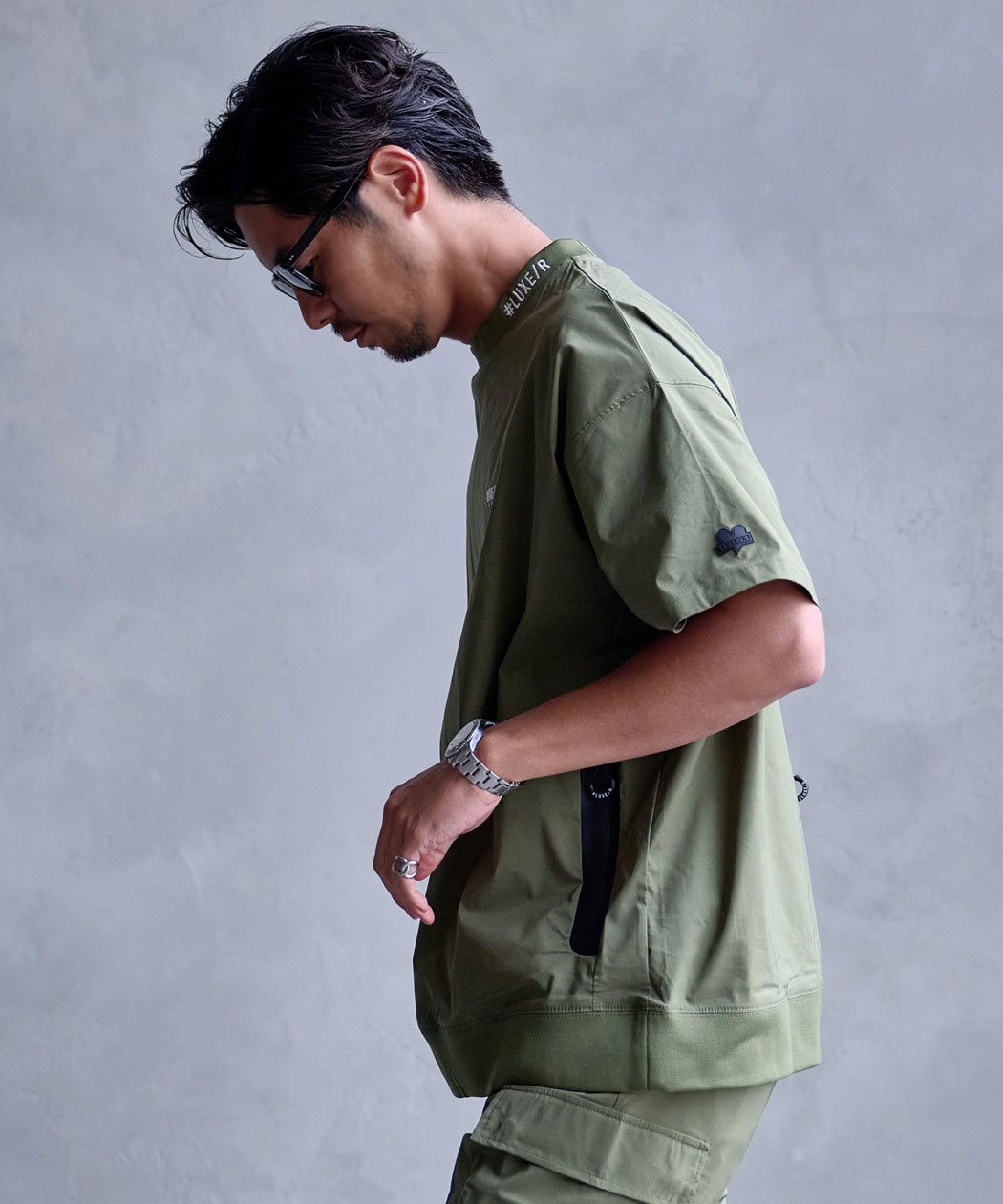 LUXE/R（ラグジュ） Tシャツ メンズ 半袖 モックネック ナイロン 布帛 