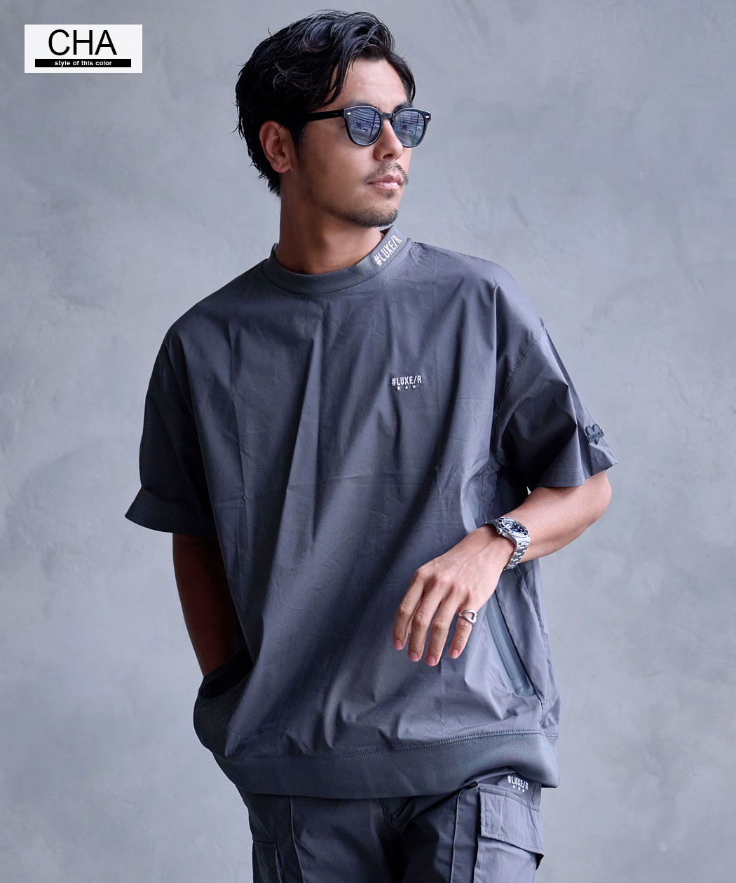 LUXE/R（ラグジュ） Tシャツ メンズ 半袖 モックネック ナイロン 布帛