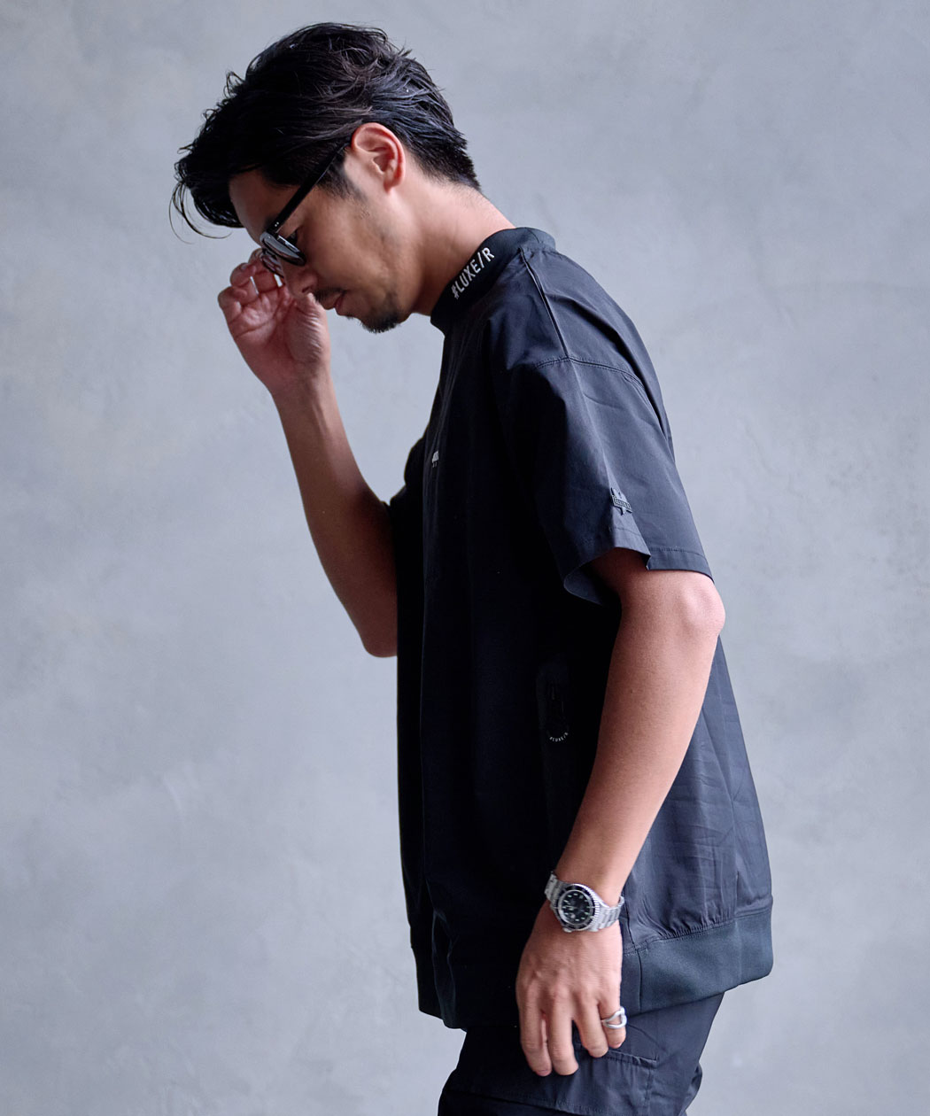 LUXE/R（ラグジュ） Tシャツ メンズ 半袖 モックネック ナイロン 布帛