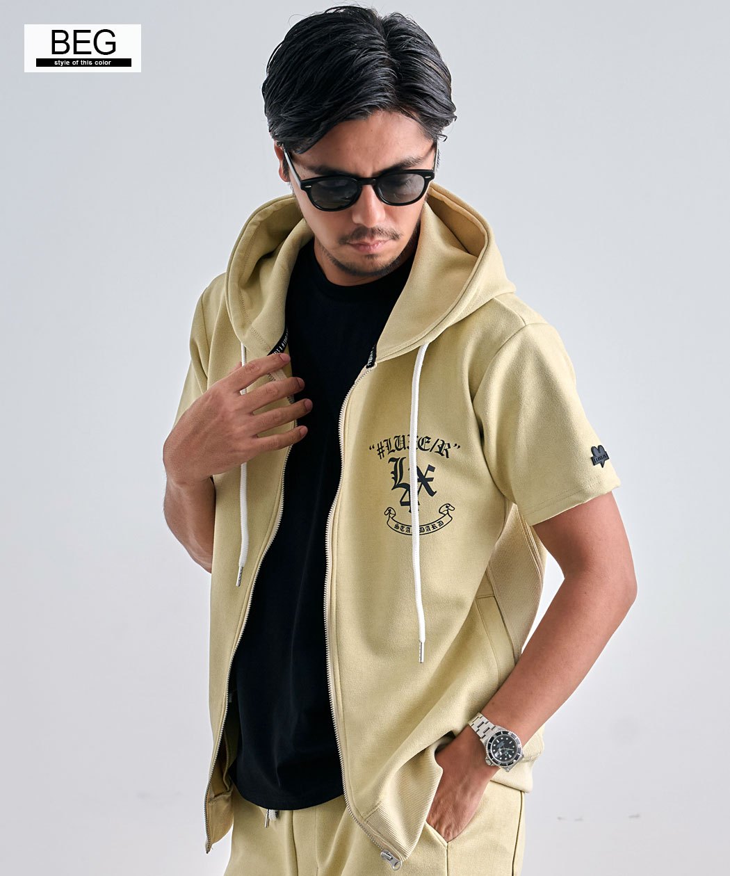 LUXE/R（ラグジュ） パーカー メンズ 半袖 ジップ スウェード 大きい