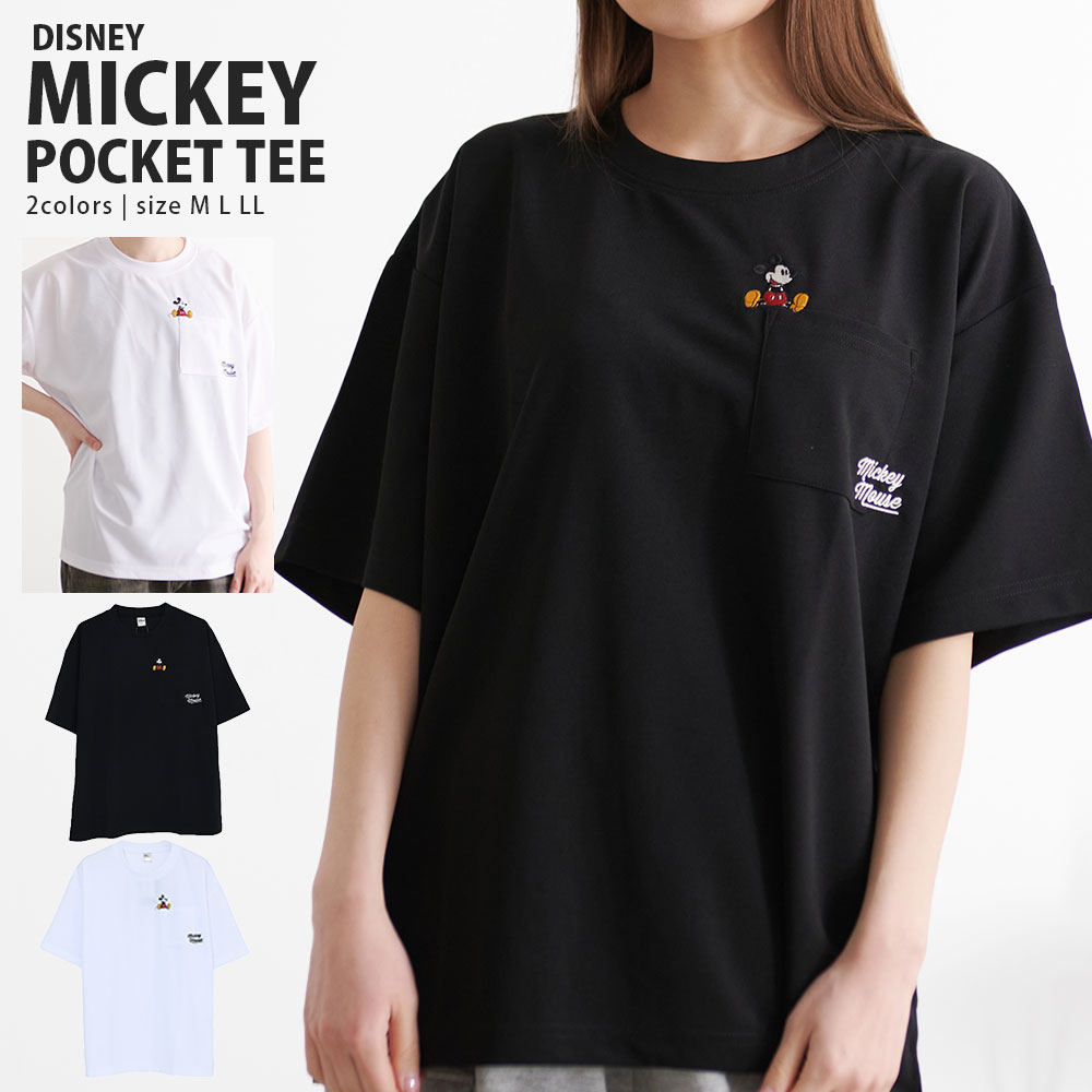 Disney（ディズニー） Tシャツ メンズ 半袖 ミッキー ポケットT 刺繍