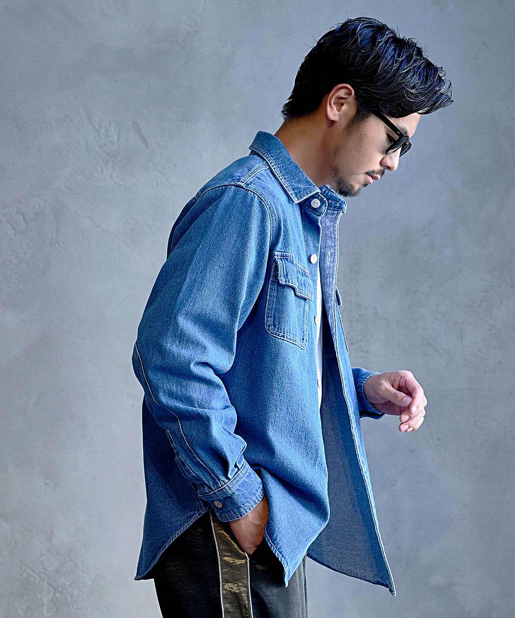 SOEY❗️ムーンエイジデビルメント 長袖デニムシャツ 濃紺 清春 46の