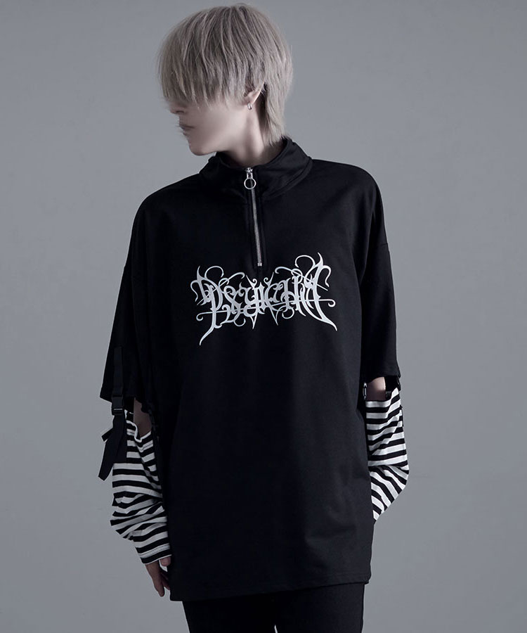 h.NAOTOアームウォーマー付きTシャツ SILVER BULLET Tシャツ メンズ 半袖 ハーフジップ アーム