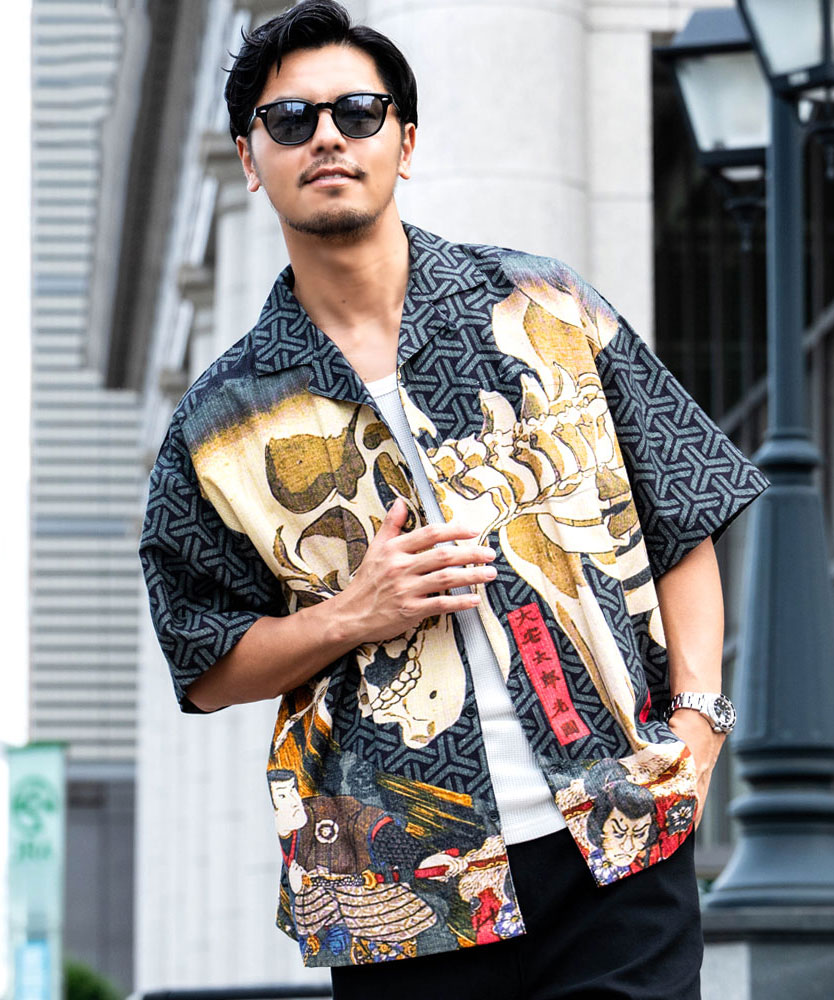 Amina カジュアルシャツ メンズ 50代 ?60 綿 半袖 夏 オープンカラー