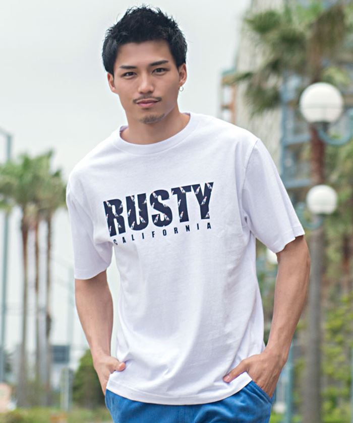 RUSTY ラスティ 総柄ロゴプリントTシャツ/全4色 半袖Tシャツ メンズ