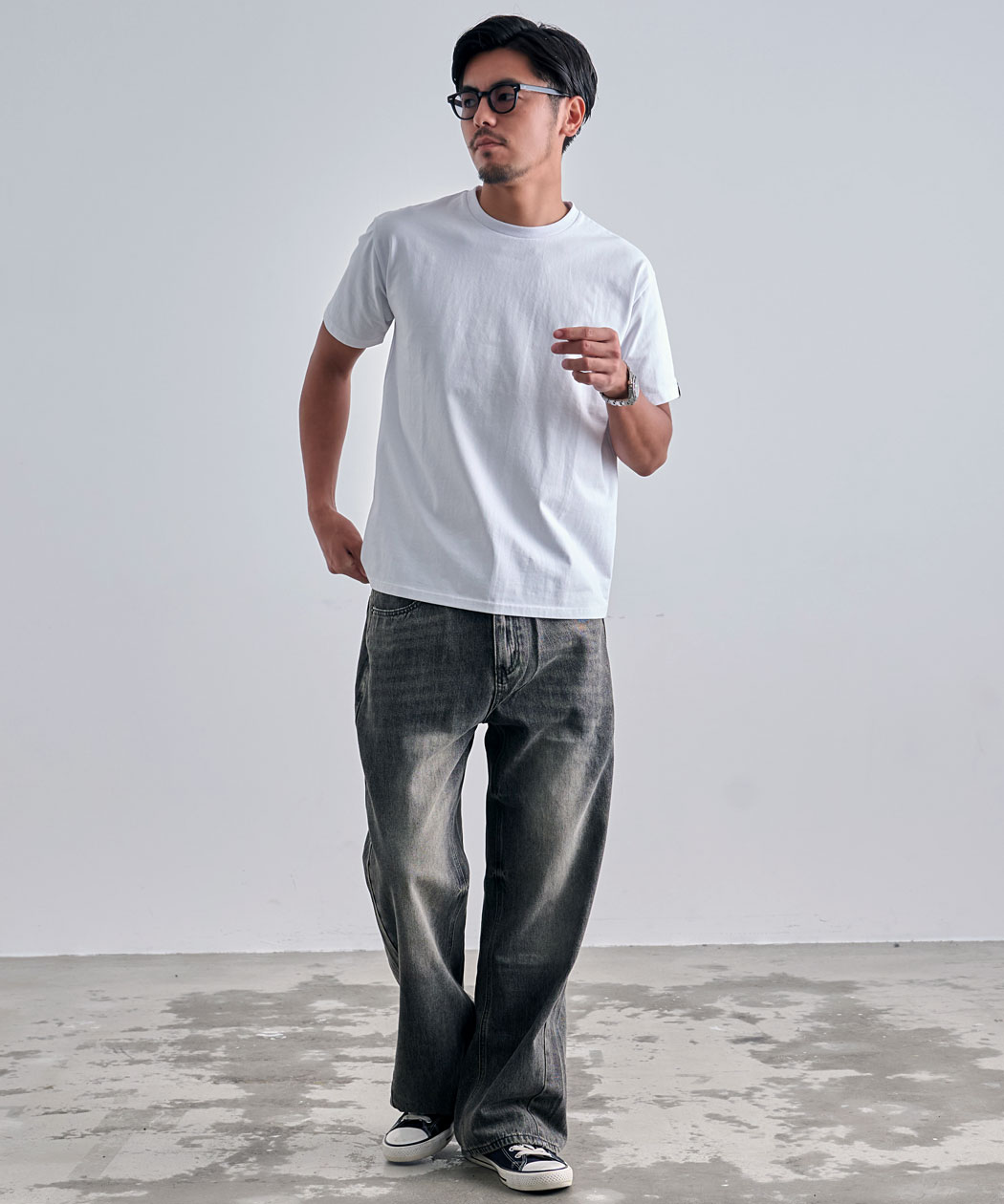 ARULE（アルール） デニムパンツ メンズ ワイド 箔加工 ダメージ 