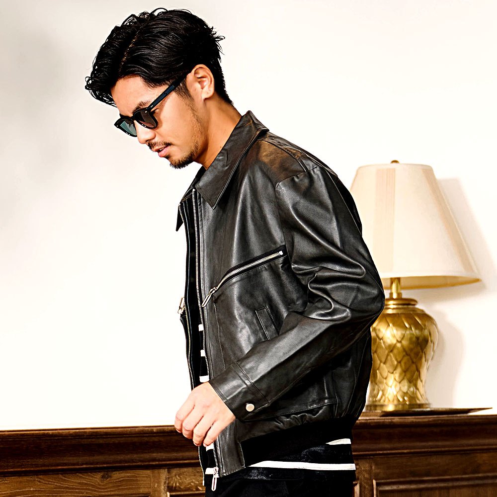R.B.C レザージャケット ライダース 古着 ブラック XXL 本革 R B C シングルライダースジャケット レザージャケット ブラック XL