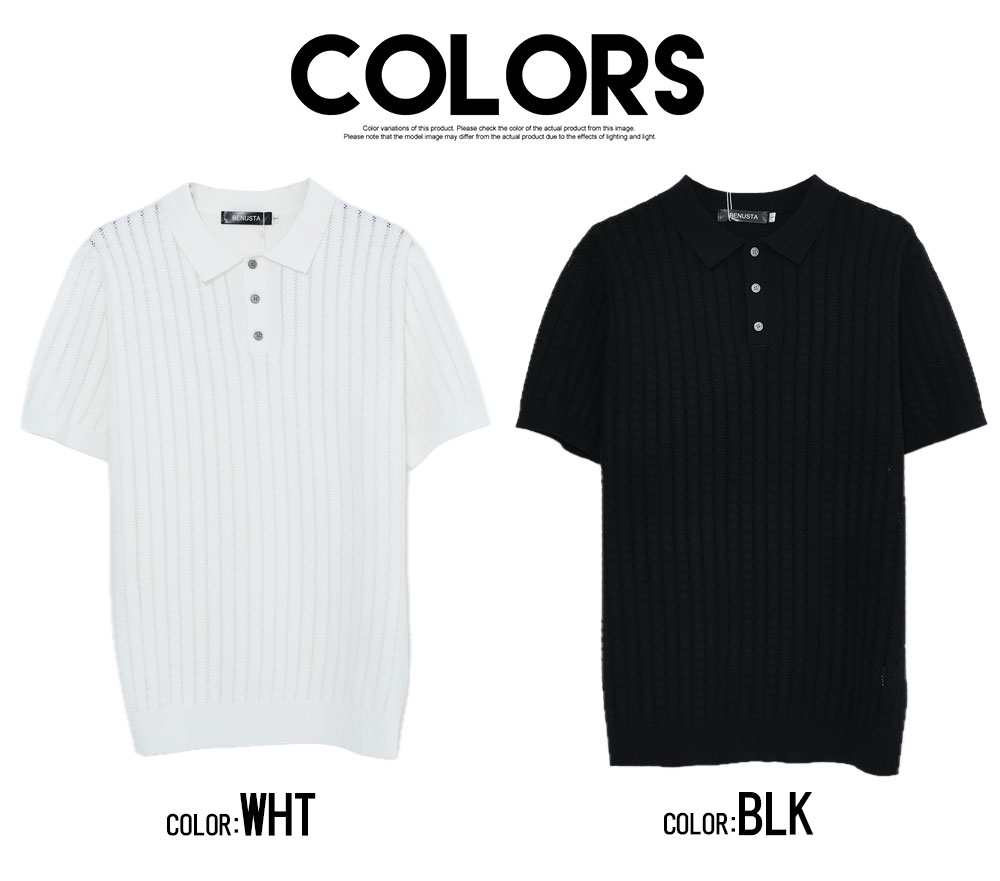 Black & White ポロシャツとニット BENUSTA（ベヌスタ） ポロシャツ メンズ 半袖 ニット ゴルフウェア