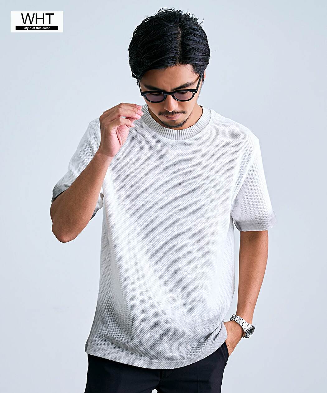 BENUSTA（ベヌスタ） サマーニット メンズ 半袖 リブニット 無地 上品