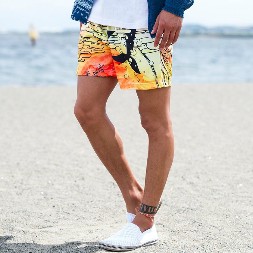 海パン メンズ Blue Wax ブルーワックス Sunset whale Surf Shorts/全1 