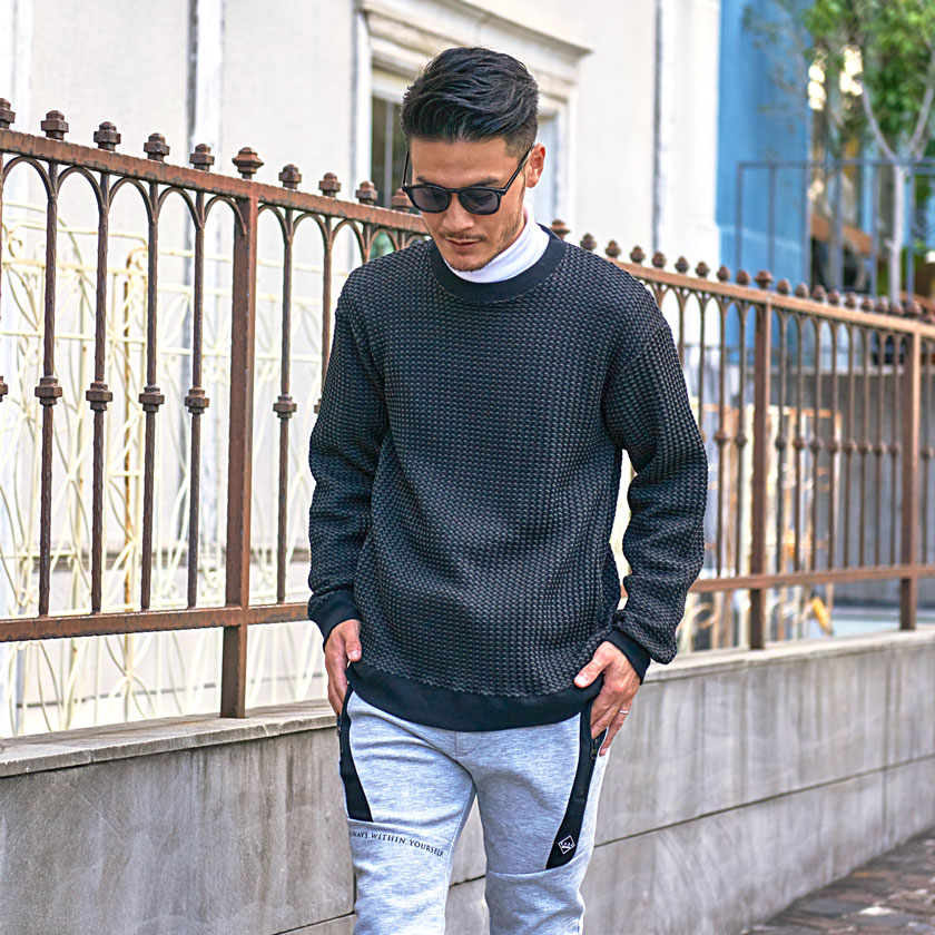 CavariA（キャバリア） トレーナー メンズ ワッフル プルオーバー 長袖