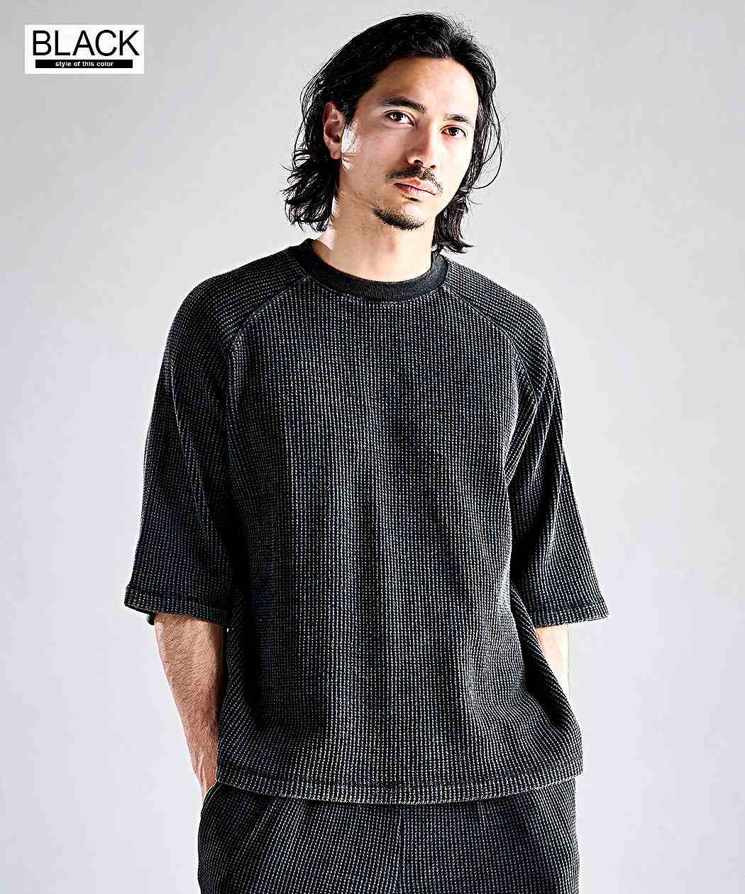 CavariA（キャバリア） Tシャツ メンズ 半袖 5分袖 綿100% ワッフル 