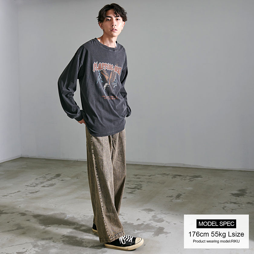 ロンT メンズ Tシャツ 長袖 プリント クルーネック ロックT バンドT ピグメント 古着風 ユーズド CavariA : caef23-03 :  SILVER BULLET Yahoo!店 - 通販 - Yahoo!ショッピング