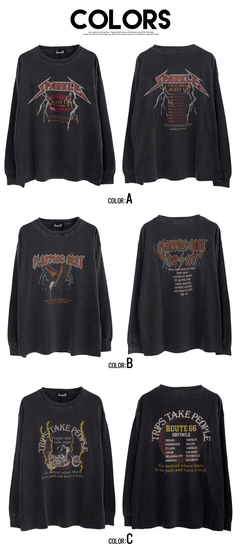 ロンT メンズ Tシャツ 長袖 プリント クルーネック ロックT バンドT ピグメント 古着風 ユーズド CavariA｜silverbulletxfuga｜20