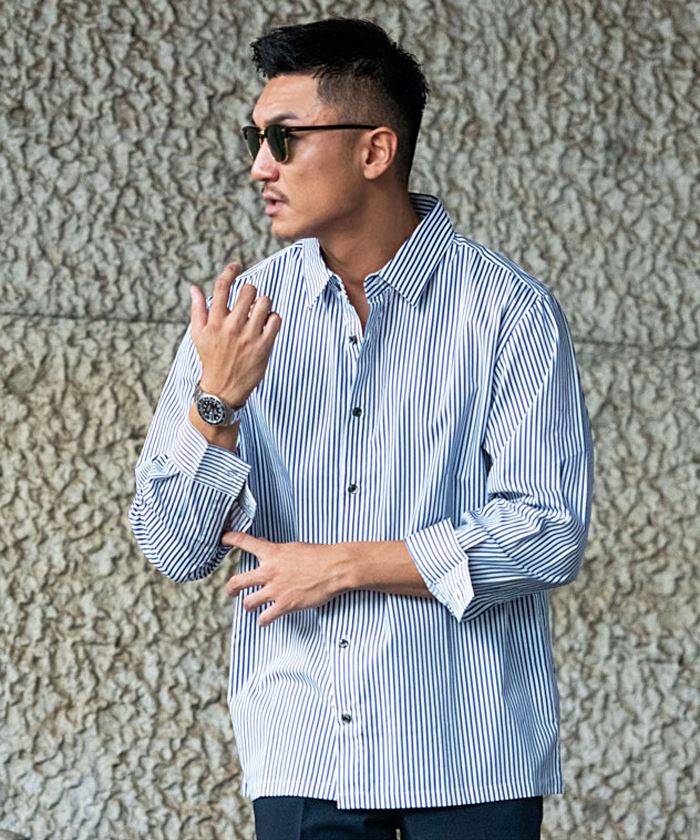 カジュアルシャツ メンズ ブランド おしゃれ 大きいサイズ 日本製 長袖 ブロード 無地 ストライプ CavariA 30代 40代 50代 ファッション (郵) | CavariA | 05
