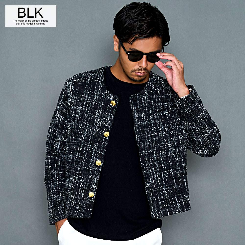 CavariA（キャバリア） ジャケット メンズ ノーカラー ツイード