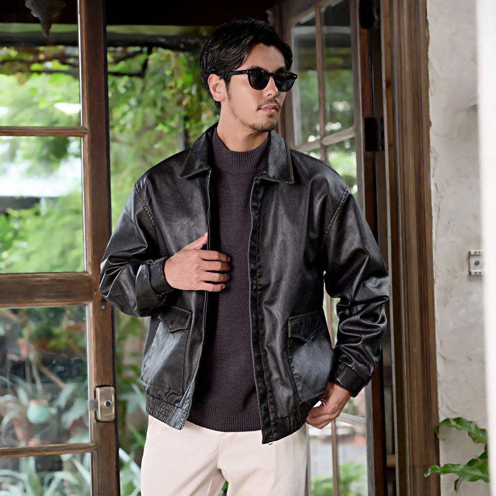 CavariA（キャバリア） レザージャケット メンズ 2WAY ボア襟 革ジャン