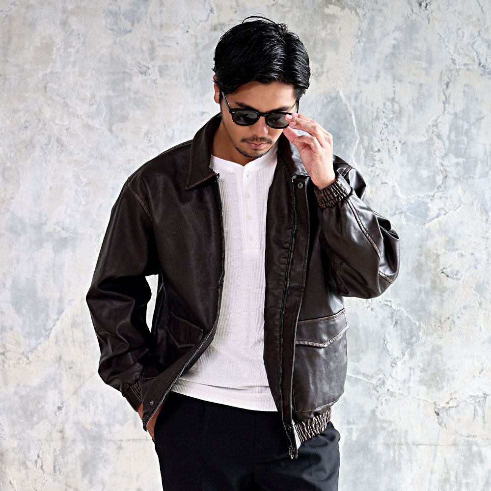 CavariA（キャバリア） レザージャケット メンズ 2WAY ボア襟 革ジャン