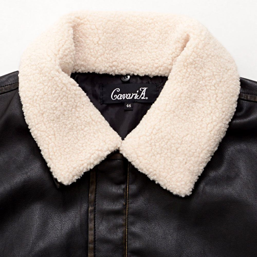 CavariA（キャバリア） レザージャケット メンズ 2WAY ボア襟 革ジャン