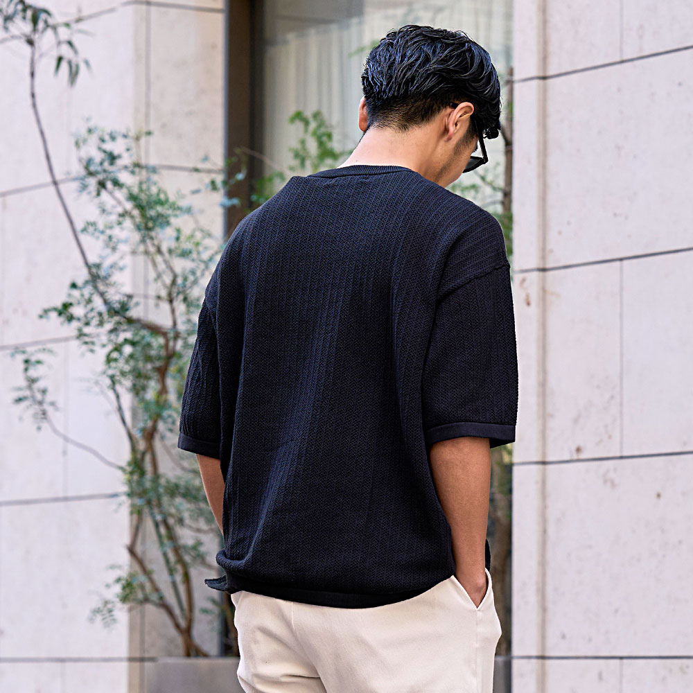 CavariA サマーニット メンズ 半袖 五分袖 ブランド Tシャツ