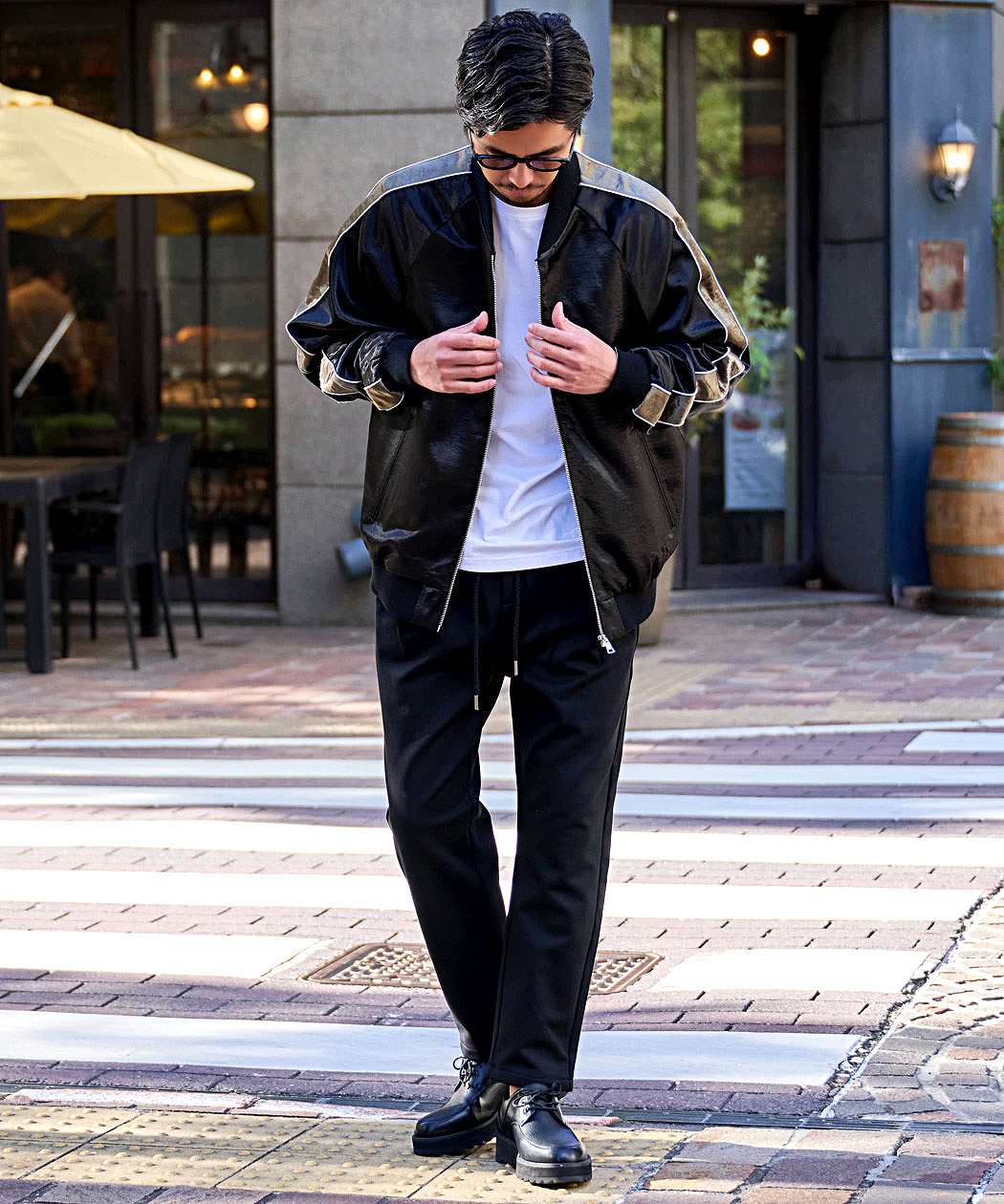 サテンジャケット メンズ ライトアウター ジャージ ブルゾン 大きい