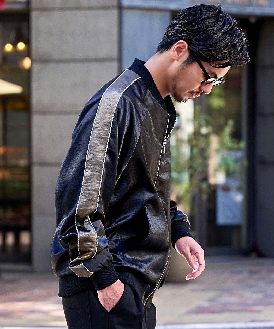 サテンジャケット メンズ ライトアウター ジャージ ブルゾン 大きい