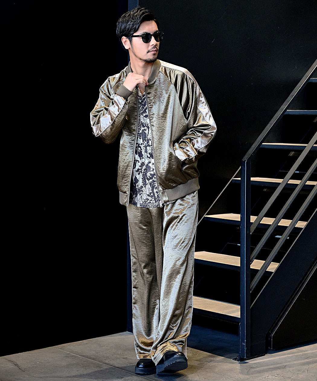 サテンジャケット メンズ ライトアウター ジャージ ブルゾン 大きい