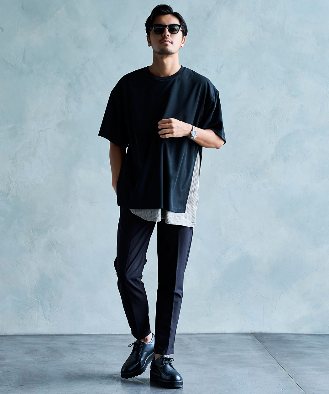 CavariA（キャバリア） Tシャツ メンズ 半袖 メッシュ レイヤード