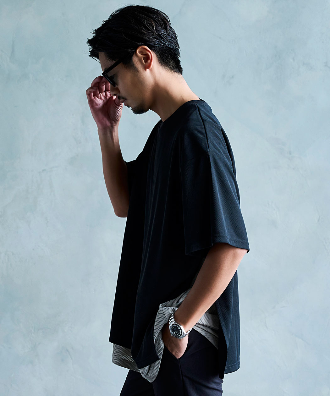 CavariA（キャバリア） Tシャツ メンズ 半袖 メッシュ レイヤード