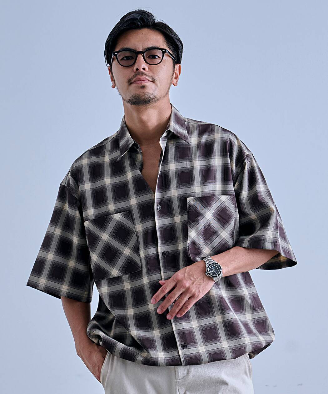 CavariA（キャバリア） チェックシャツ メンズ 半袖 オンブレチェック