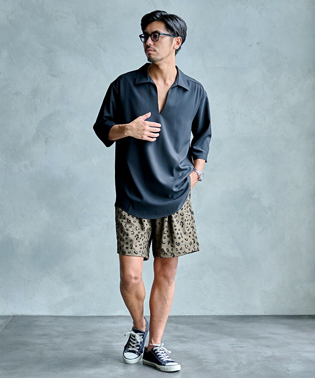 CavariA（キャバリア） ショートパンツ メンズ ハーフ 膝上 レオパード