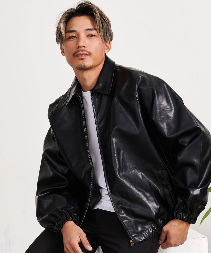 GRAILZ ボンバージャケット　レザー Woman ブラック レザー ボンバー ジャケット