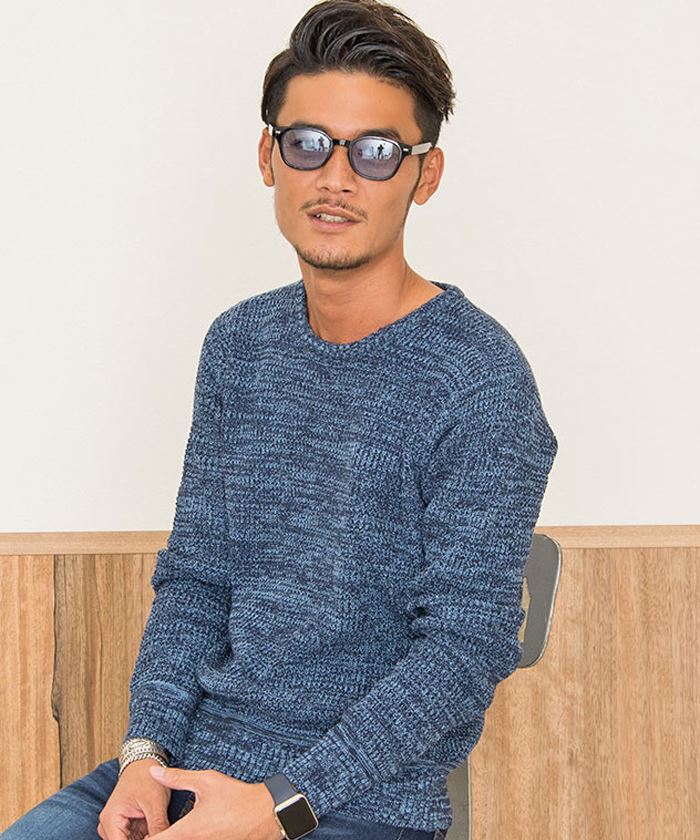 CavariA ニット メンズ ブランド おしゃれ 長袖 セーター ラーベン編み  