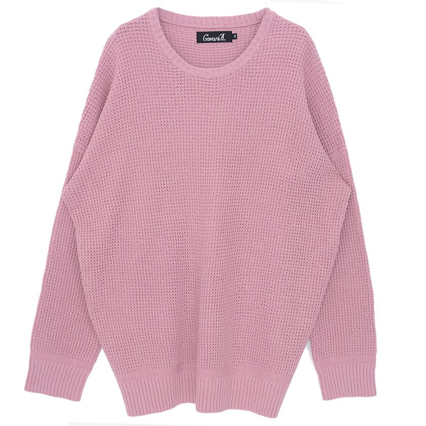 Quot ニット メンズ セーター おしゃれ クルーネック ラーベン編み ビッグシルエット ゆったり ピンク ベージュ 秋 冬 春ニット Cavaria Rakuten