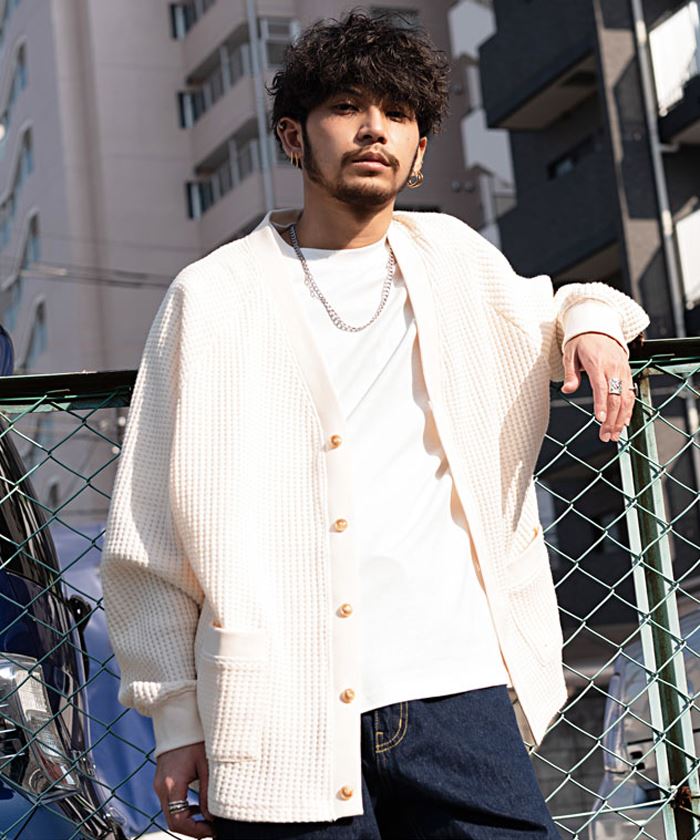 CavariA カーディガン メンズ ブランド 柄 前開き ビッグシルエット