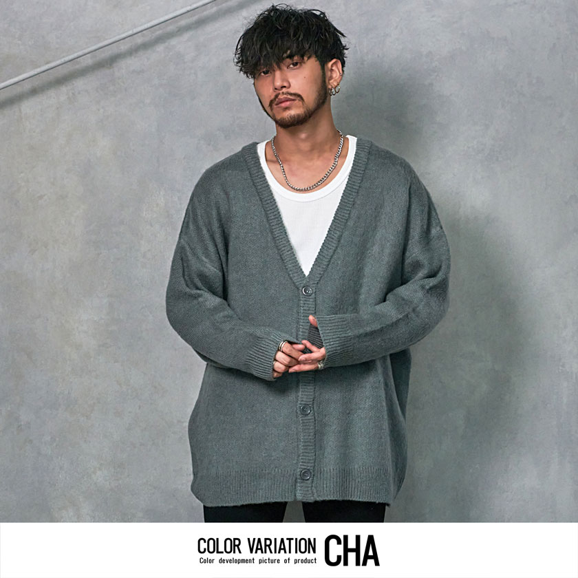 メンズ コントラストカラー カーディガン 韓国 キャッチ― ショールカラーカーディガン／長袖／ウォッシャブル／ウール