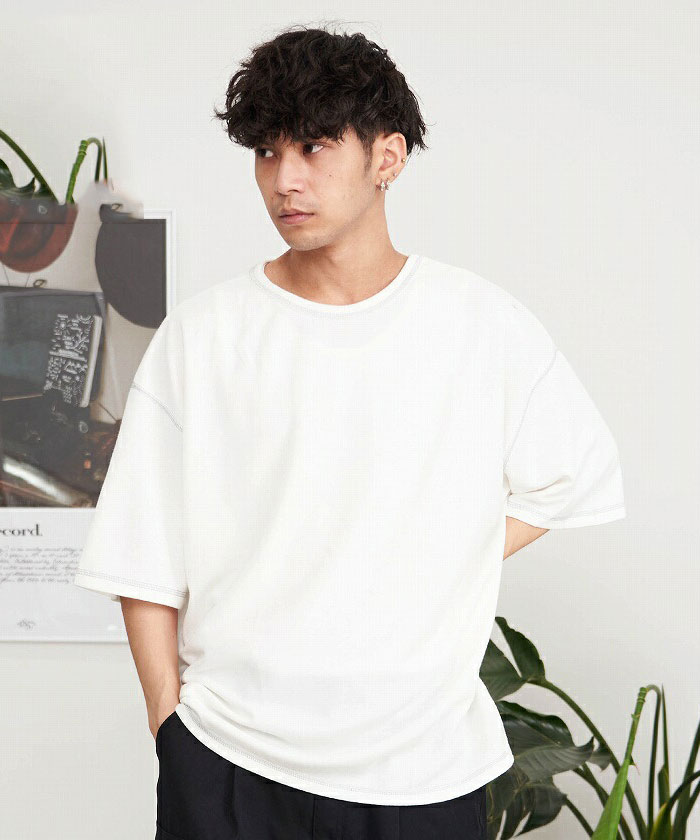 CavariA Tシャツ メンズ 半袖 無地 白 黒 オーバーサイズ