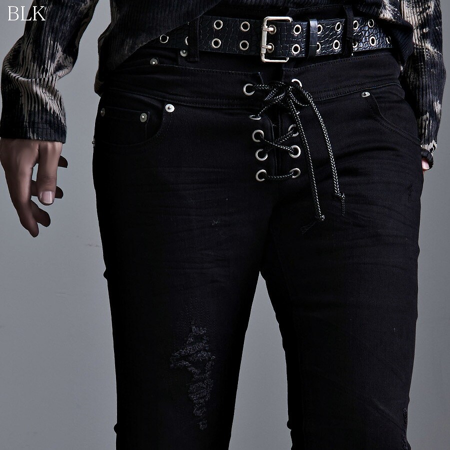 CavariA（キャバリア） スキニーパンツ メンズ ブラックデニム レース