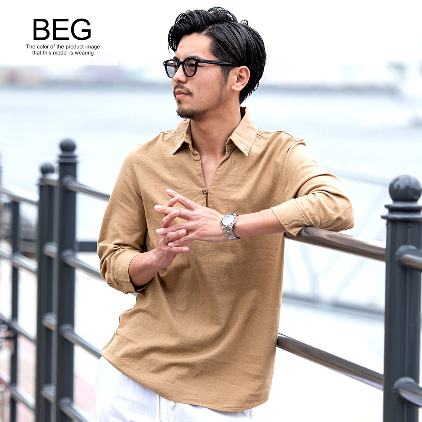 CavariA カジュアルシャツ メンズ 7分袖 フレンチリネン 麻 カプリ  