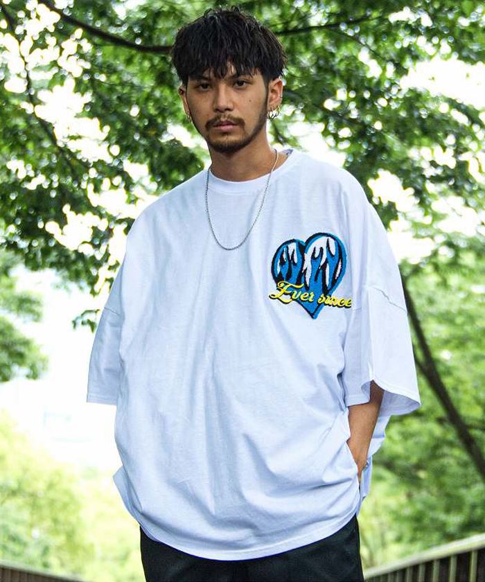 メンズ Tシャツ 刺しゅう ボタニカル 植物 ダメージ加工 a1235 CavariA Tシャツ メンズ 半袖 大きいサイズ ロゴ 花柄 刺繍