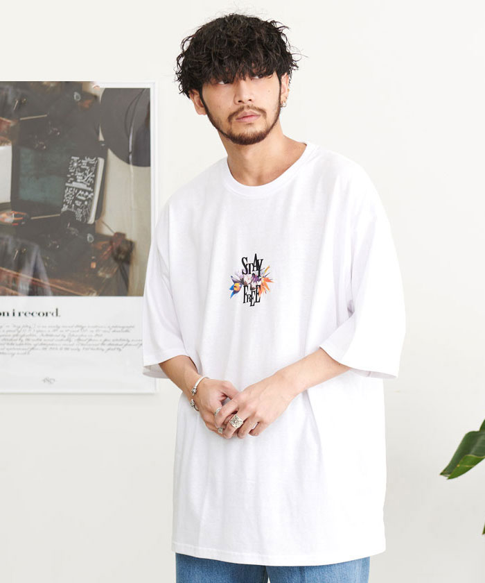 Tシャツ メンズ 半袖 5分袖 白 黒 綿 おしゃれ バック フォトプリント