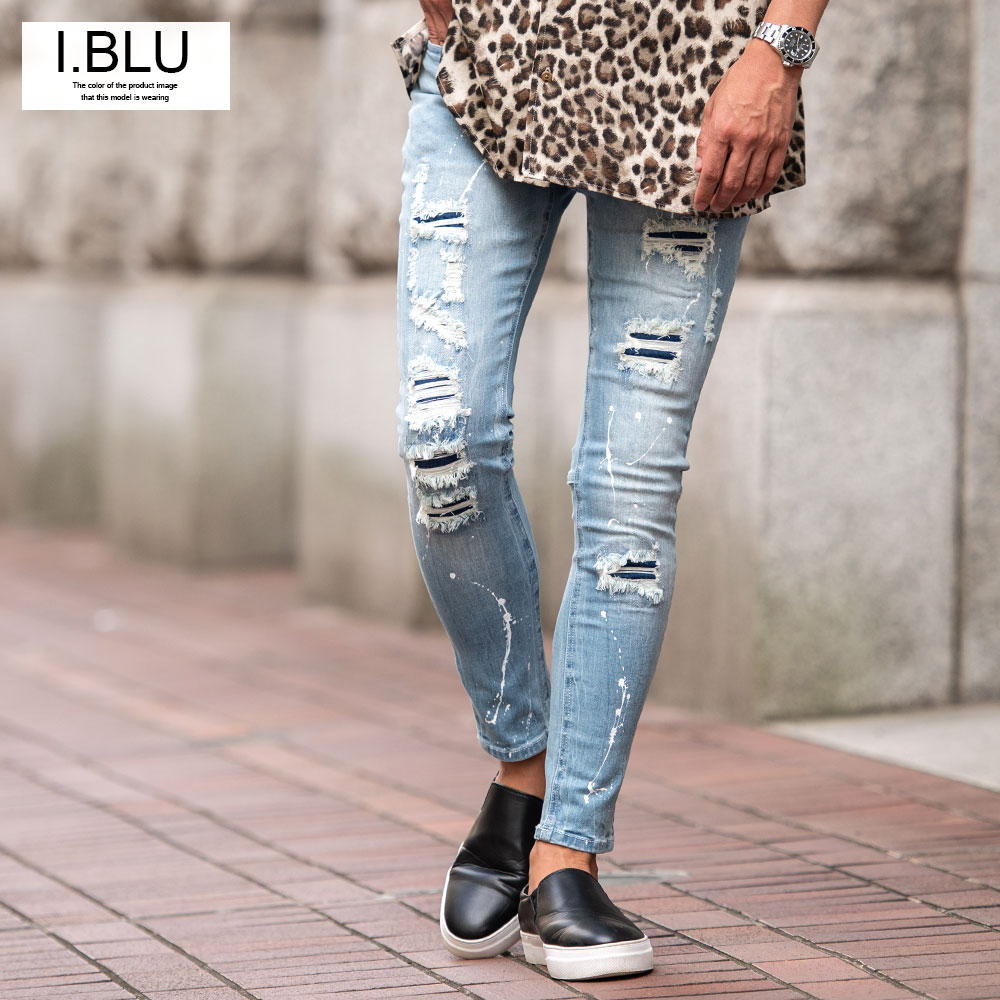 4/8まで【美品】Roen スワロフスキースカル ジーンズ スキニーデニム 豹柄 Roen Jeans / スワロフスキースカルサイドレオパードラインデニム